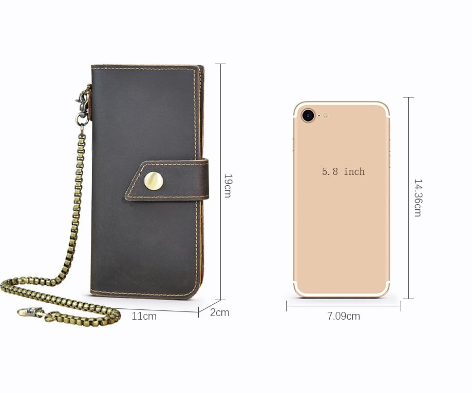 Vintage Mens Genuine Leather Bifold Wallet with Removable Security Chain RFID Blocking (Black,M)2