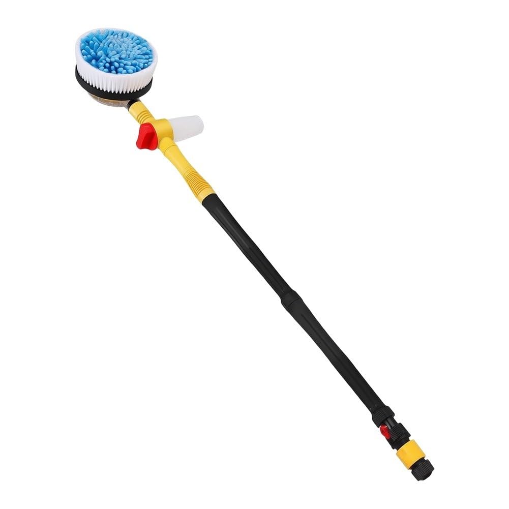 Rotierende Autowaschbürste mit 250ml Schaumspender, Auto-Rotierung durch Wasserdruck, 3 Einstellstufen, Chenille & ABS, für Gartenanschluss, Gelb