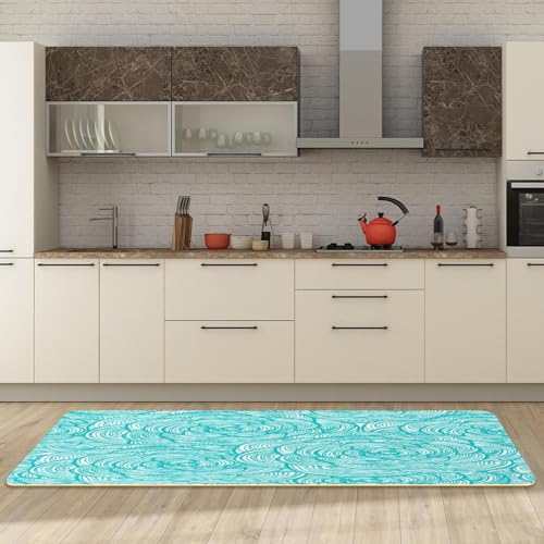 Tapis de cuisine absorbant lavable lot de 2 fleurs turquoise