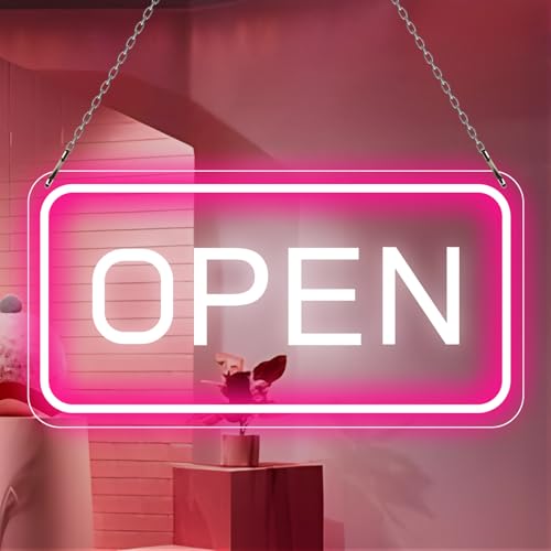 Super Large Open Sign, Neon Open Signs for Business, 23''x 12'' LED Open Sign, Super Bright Open Neon Sign (Pink&White), with ON/OFF Switch & Adapter, Neon Light Up Sign for Window Party Wall Bars Coffee Salon Club Hotel,Horiztonal by VEIOPGAB - Used condition - CA$52.86