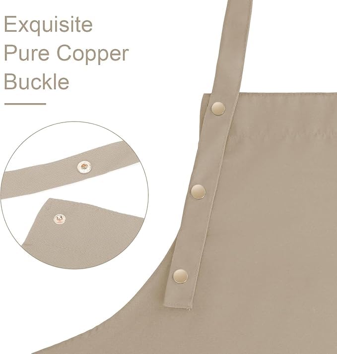 Image of Adjustable Canvas Cotton Apron with Large Pockets, Waterproof Bib Apron for Cooking and Kitchen