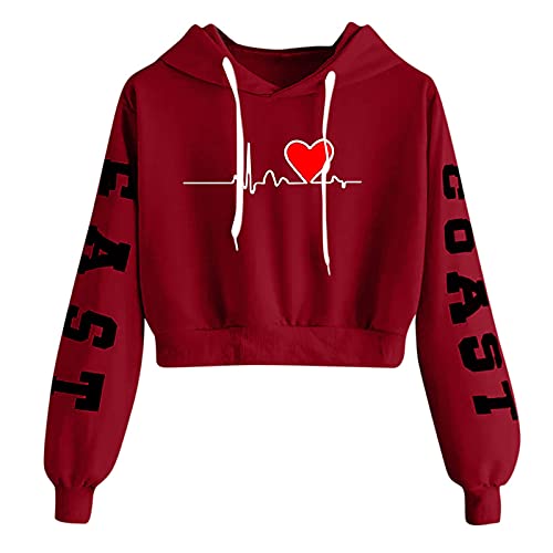 Sudaderas con Capucha Mujer Cortas Baratas Originales Estampado de Amor Jersey Adolescente Chica Botón Pullover Tops Mujer Tallas Grandes Suéter Deportivas Otoño Invierno Hoodie, WUES220928097