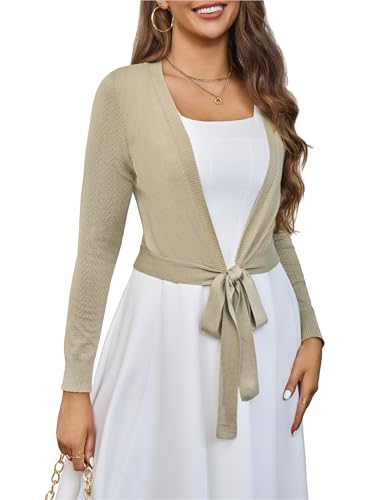 Image of VOIANLIMO Women's Cardigan Knit Sweaters Long Sleeve Cropped Tie Front Bolero Shrug for Dresses S-XL