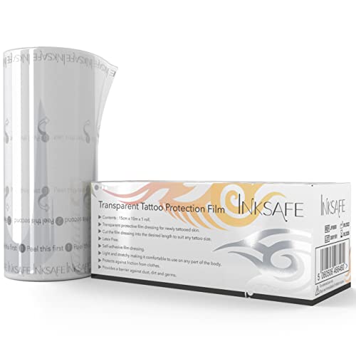 Inksafe Transparent Tattoo Protection Film 15cm x 10m x 1 Roll – Adhesive Aftercare Fixation Bandage for Fresh Tattoos