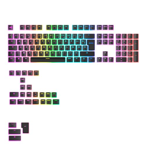 Glorious Gaming - Touches GPBT Aura RGB : Capuchons Pudding, PBT doubleshot, translucides, Noir, pour claviers mécaniques Custom formats 100, 75, 65 et 60%, ANSI, ISO, Disposition française AZERTY