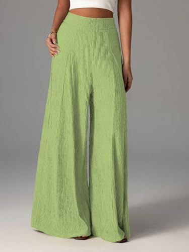 Image of Shasmi Women's Elegant High Waist Wide Leg Pants - Textured Solid Color Loose Fit Long Trousers | Casual Beach & Airport Outfit | Lightweight Flowy Palazzo Style (Trouser 259)