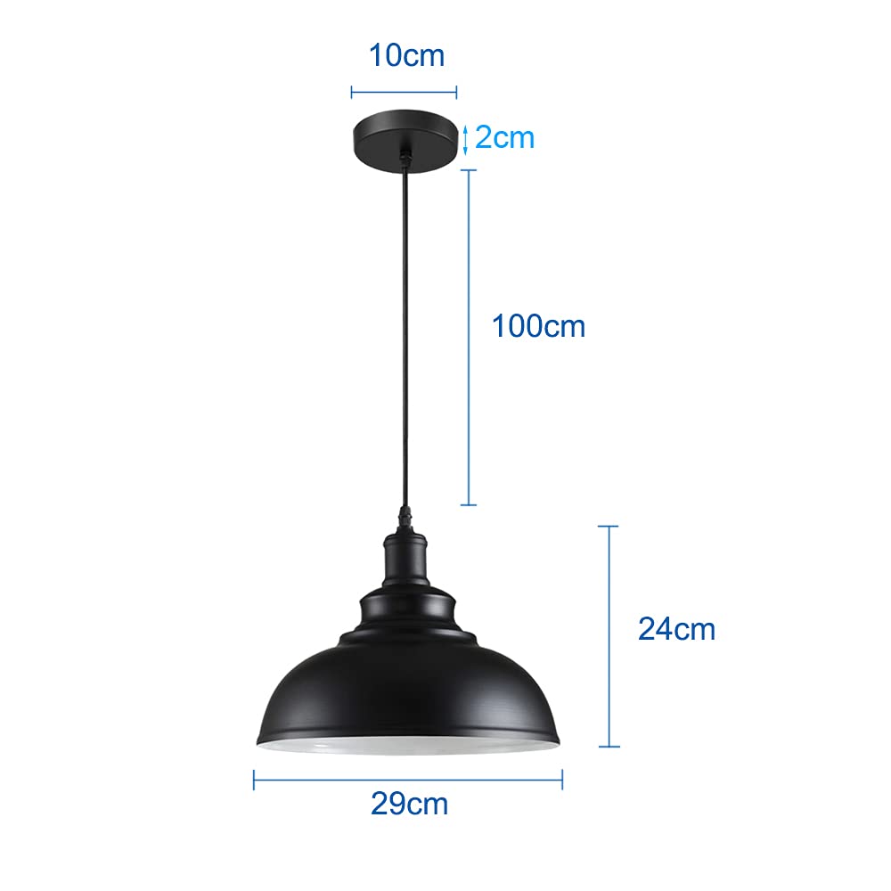 iDEGU Lot de 2 Suspension Luminaire Industrielle Lustre Plafonnier Vintage E27 Rétro Métal Lampe de de Plafond pour Cuisine Salle à Manger Salon Restaurant, Diamètre 29 cm (Noir Blanc)