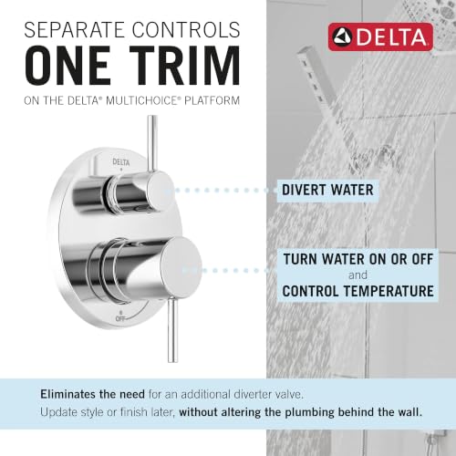 Image of Delta Modern Round Shower System Faucet Set, Chrome 6-inch Shower Head and Handle Set, Valve Trim Kit, Chrome T342704 (Valve Not Included)