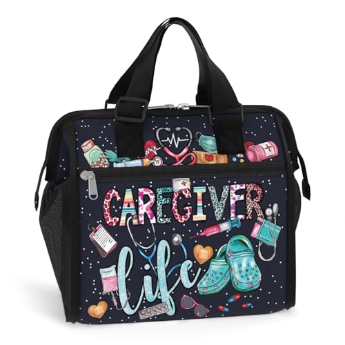 84hoods Large Lunch Bag for Women. Nurse Gift for Medical Staff. Insulated Lunch Box for Work Office Travel Picnic with Adjustable Strap. Caregiver Life.