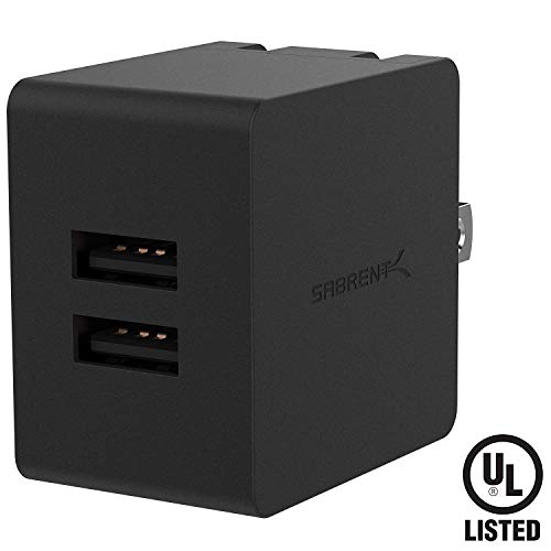 Sabrent [UL Certified] Dual USB Wall Charger with Foldable Plug (10.5W 2.1 Amp) Smart USB Charger with Auto Detect Technology [Black] (AX-SMP2)