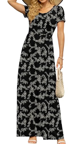 Image of DB MOON Womens 2026 Summer Maxi Dresses Casual Short Sleeve Empire Waist Spring Long Dress with Pockets