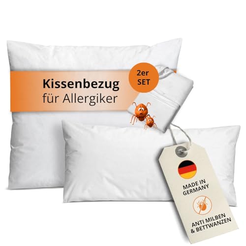 sleepling Komfort 100 2er Set Kissenbezug Evolon Encasing Kopfkissen | Milbenbezug | milbenkotdicht | Hausstauballergiker | 95 Grad Kochfest | Made in Germany | 50 x 50 cm, weiß
