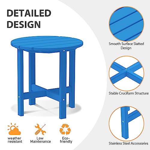 Bonzy Home Adirondack Outdoor Side Table 17.72" Small Round Table, Weather Resistant Hdpe Plastic End Table For Patio, Porch, Pool, Beach, Garden(Blue) #TOP3
