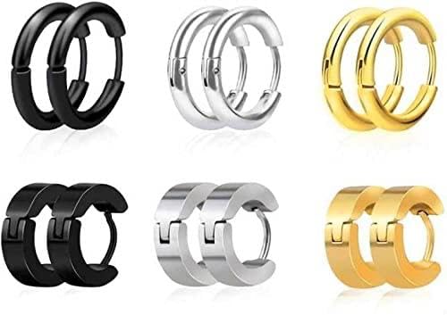 SV Stainless Steel Black Silver Gold Non Piercing pressing Hoop Bali Stud Earrings Combo pack set Earing non Pierced Ear rings men boys girls Women-image-10