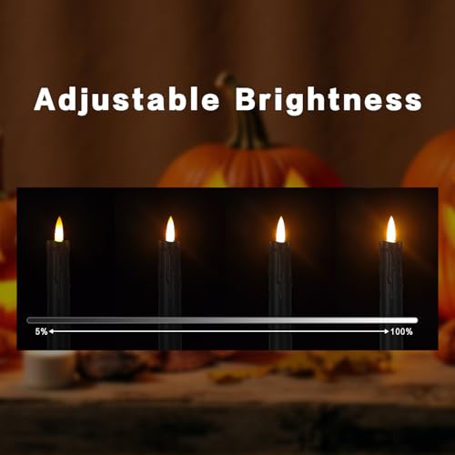 Image of 6.7 Inch Black Flameless Taper Candles, Short Taper Candles Battery Operated with Flickering 3D Flame, Led Candle Sticks Safe for Windowsill Wedding Home Halloween Decor, Set of 6