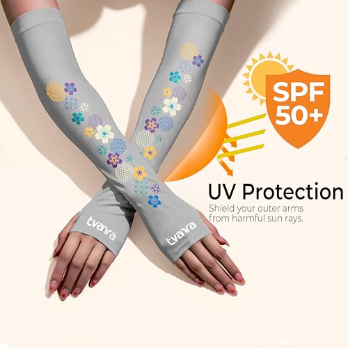 Image of TVARRA Anti-Tan Fingerless Arm Sleeves for Women|UV Protection Hand Cover Sleeves for Bike Riding, Running & Outdoor Use,Dust & Summer Protection Arm Sleeves