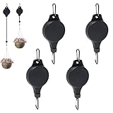 TERVEEX Retractable Plant Hanger with Pulley System, Effortless Raising and Lowering for Indoor and Outdoor Plants, Hanging Planters, Garden Pots & Bird Feeders (4-Pack,Black)