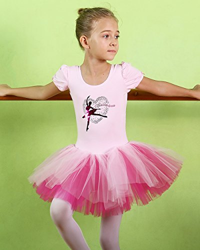 Baohulu Leotard For Girls Ballet Dance Short Sleeve Full Tulle Tutu Skirted Dress Ballerina Costumes B158_Pink_M #TOP2