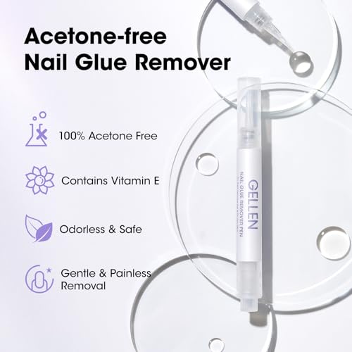 Image of Gellen Nail Glue Remover, Nail Glue Remover for Press on Nails, 2 Pcs Non Acetone Gel Glue Off Remover, 10s Quick Remove for Nail Tips Fake Nails Solid Glue Gel