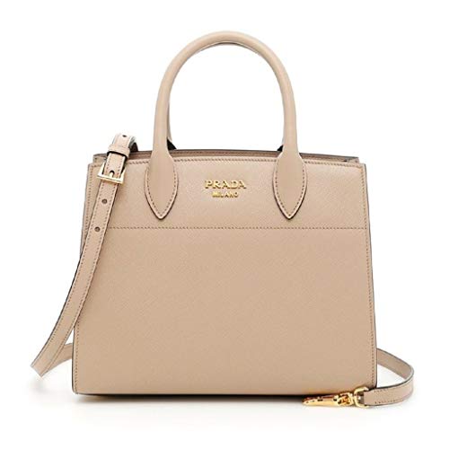 Prada Bibliothèque Tote Saffiano City Leather Beige and Maroon Handbag 1BA049
