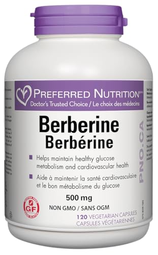 Preferred Nutrition Berberine MAXIMUM POTENCY 1000mg per Serving (2 capsules, 500mg each) for Cardiovascular Health & Supporting Blood Sugar Metabolism. 120 vcap, 60 day supply.