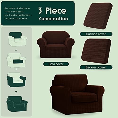 Chun Yi 3 Piece Armchair Sofa Cover, 1 Seater Stretch Couch Slipcover With One Separate Backrest And Cushion With Elastic Band, Houndstooth Fabric( Chocolate) #TOP2