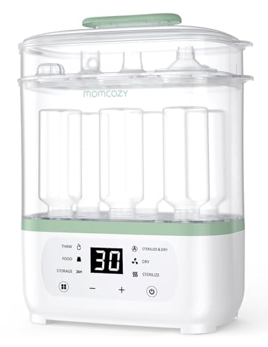 Momcozy Esterilizador Biberones 8-en-1, Esterilizador Eléctrico de Vapor para Biberones y Accesorios de Sacaleches, con Función de Secado y Almacenamiento 24 h, Capacidad 8 Biberones