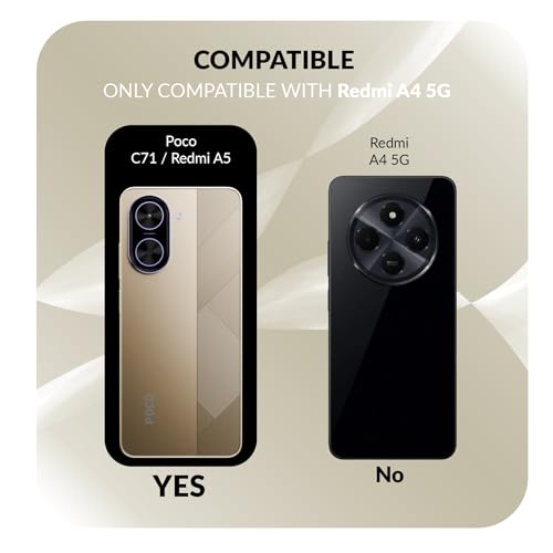 Image of Back Cover Case + Screen Protector for Redmi A5 | Transparent & Black Mobile Phone Back Case Cover for Redmi A 5 | Camera Protection | Redmi A5 4G TPU & PC Black Back Cover Case