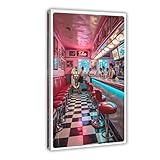 MGDUJGH Toile murale rétro des années 1950 avec logo « Diner », bar néon américain, magasin de soda américain, bar, restaurant, garage, café - 30 x 45 cm