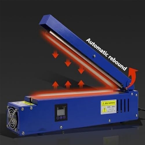 Sellador térmico manual para bolsas de alimentos, control de temperatura de 70-300 °C, potencia de 352 W, 300 mm de ancho, con sellado, corte, conteo, fecha de impresión para bolsas de polipropileno y