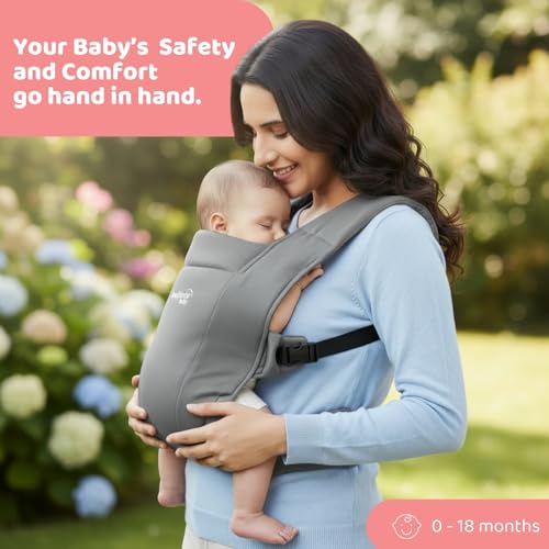 Image of Haus & Kinder Enlace Baby Carrier for 0 to 2 Years Baby, Ergonomic Baby Carry Bag for Newborn to Toddler, Soft Infant Carrier with Adjustable Straps, Breathable Lightweight Baby Carrying Bag, Up to 11.3 Kg (Grey)