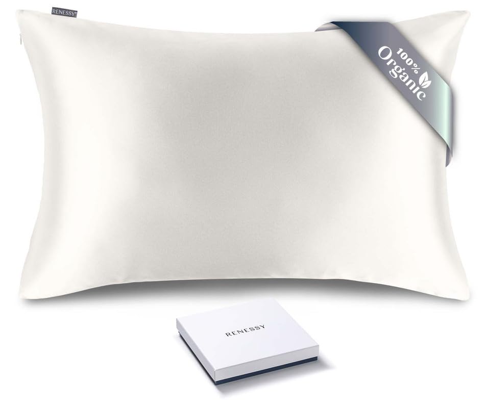 RENESSY Funda de Almohada de Seda Orgánica 50x90 cm - 100% Seda de Morera Orgánica, 22 Momme, Naturalmente Hipoalergénica, Promueve la Salud del Cabello y la Piel, 1 Pieza (Seda Natural Marfil)