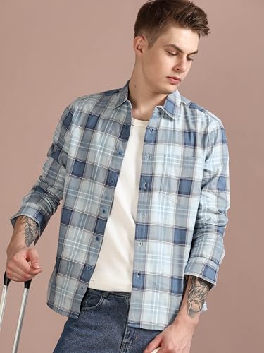 Image of StitchX Men's Full Sleeve Checkered Casual Spread Collar Cotton Shirt