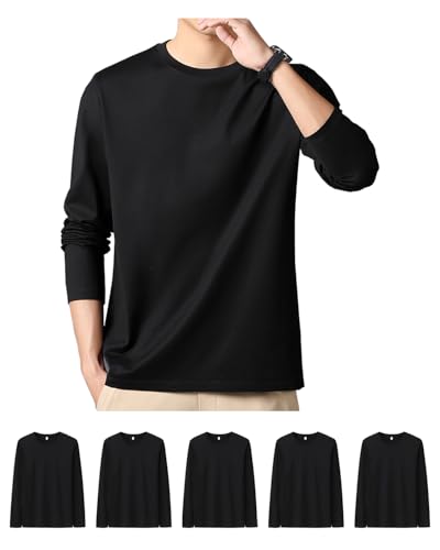 インナーシャツ 5枚組 綿100% やわらか肌着 クルーネック長袖 あったか 下着 防菌防臭 複数色選び メンズ