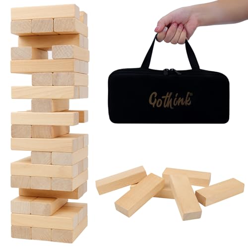 GOTHINK Tumble Tower Game for Kids and Adults, 54pcs Wooden Board Stacking Game for Family Games Night, Classical Wood Blocks Game, Standard Size with...