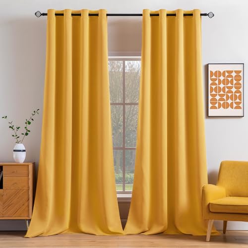 MIULEE Blackout Curtains 96 Inches Long for Bedroom Living Room Thermal Insulated Room Darkening Grommet Top Solid Light Blocking Drapery Set of 2 Window Panels Yellow