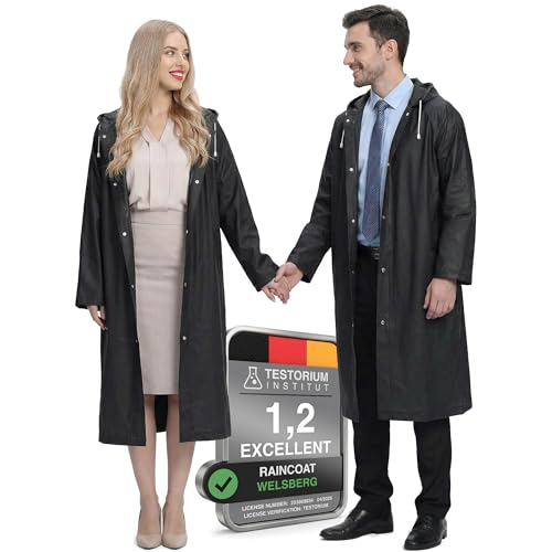welsberg 2 Pezzi Poncho Impermeabile con Cappuccio e Maniche, Impermeabili Riutilizzabili per Uomo e Donna per Pesca, Campeggio, Festival, Parchi, Taglia Unica, Nero