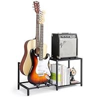 Guitar Stand Rack: The guitar stand that can store 2 guitars is suitable for storing acoustic, electric guitar, bass, ukulele, mandolin and banjo. Guitar stand width: 5.11 IN. Note to measure your amp size and guitar size to see if it will fit on the...