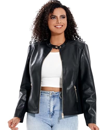 Women's Faux Leather Jacket Plus Size Motorcycle Biker Outwear Pu Zip Up Moto Coat2