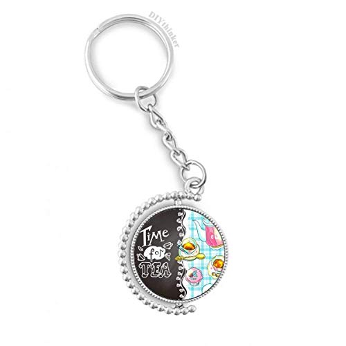 Porte-clé rotatif France avec motif petit gâteau et thé de 1,2 x 3,5 pouces