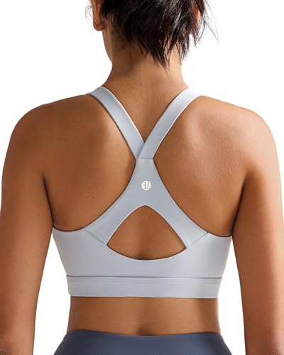 RUNNING GIRL Sports Bra for Women High Support Y Back Molded Cup Running High Support Sports Bra with Sewn in Pads(3138_Grey_L)