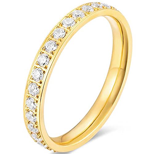 Jude Jewelers 3mm Stainless Steel Cubic Zircon Filled Stackable Eternity Wedding Band Ring (Gold, 14)