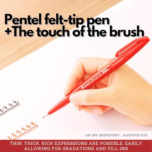 Feutres rouge Brush Touch Pentel pointe fine pour Bullet Journal et invitations créatives