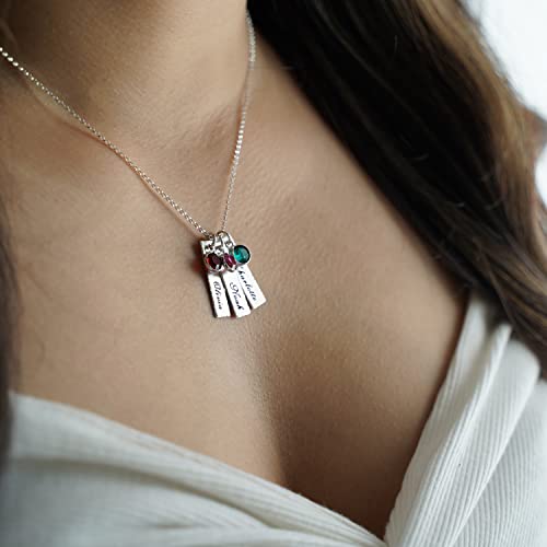 Aj's Collection Unity In Three Personalized Charm Necklace. Customize 3 Sterling Silver Rectangular Pendants With Names Of Your Choice. Gifts For Her #TOP3