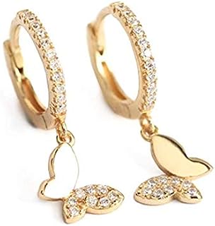Cute Butterfly Small CZ Cartilage Cuff Hoop Earrings With Tiny Charm Dangle Drop for Women Girls S925 Sterling Silver Dainty Fashion Hoops Hypoallergenic Jewelry Gifts for Daughter Sister Bff