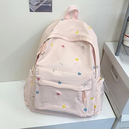 Japanese Inspired Star Embroidery Backpack Ergonomic Design Practical Nylon Bag Tear Resistant Ergonomic For3