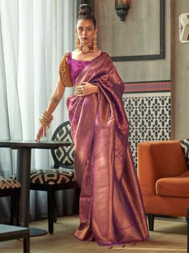 Image of SWORNOF Women's kanjivaram banarasi silk saree for Patola festival Wedding silk with rich pallu Design sarees for women with blouse piece