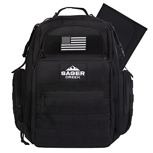 Image of Sager Creek Dad Diaper Bag Backpack with Changing Pad. Waterproof Military Diaper Backpack for Men w/Insulated Compartment (Black)