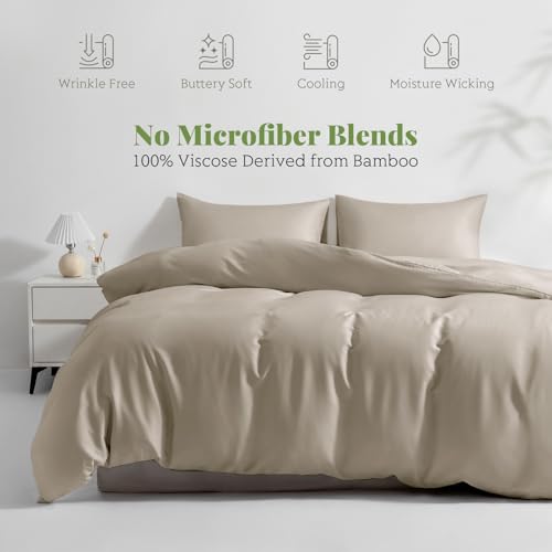 King/Cal King Duvet Cover Set, 100% Viscose Derived from Bamboo, 3 Pieces, 1 Zipper Closure Duvet Cover (106"x90") and 2 Pillowcases (20"x40") Cooling & Silky Soft (Simply Taupe)