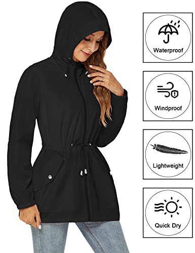 Avoogue Raincoat For Women Rain Jackets Waterproof Raincoat Packable Lightweight Hooded Rain Coats Outdoor Travel Windbreaker Black L #TOP3